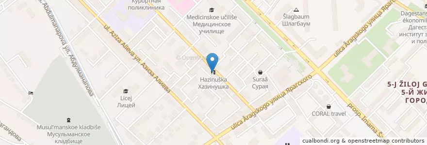Mapa de ubicacion de Хазинушка en ロシア, 北カフカース連邦管区, Дагестан, Городской Округ Махачкала.