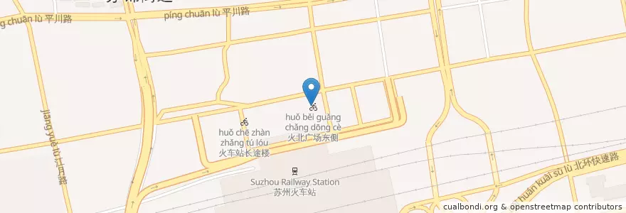 Mapa de ubicacion de 火北广场东侧 en 中国, 苏州市, 江苏省, 姑苏区, 苏锦街道.