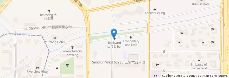 Mapa de ubicacion de backyard café & bar en 중국, 베이징시, 허베이성, 朝阳区 / Chaoyang.
