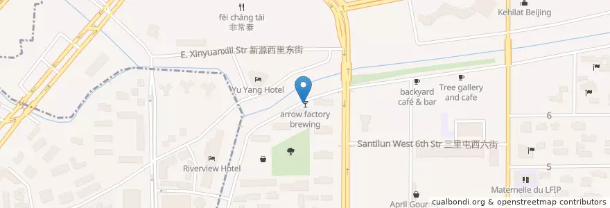 Mapa de ubicacion de arrow factory brewing en China, Beijing, Hebei, Chaoyang District.