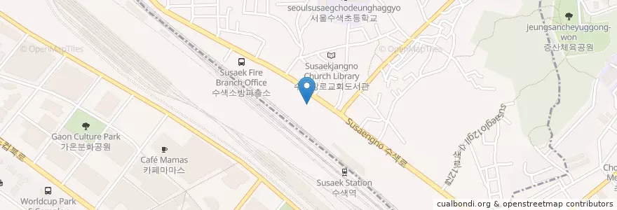 Mapa de ubicacion de 코레일네트웍스수색 민영 주차장 en 大韓民国, ソウル, 麻浦区, 恩平区, 수색동.