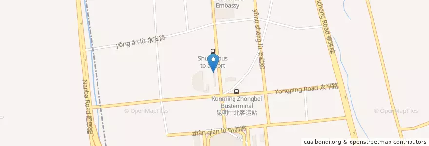 Mapa de ubicacion de 圆缘饭店 en China, Yunan, 昆明市, 官渡区, 太和街道.