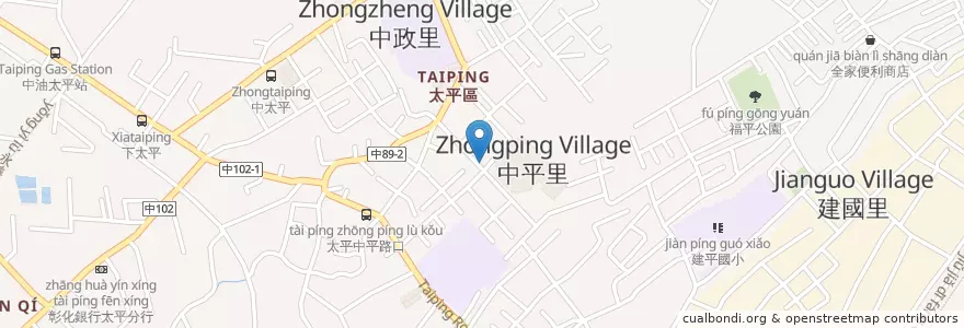 Mapa de ubicacion de 熱狗鳥蛋薯條攤販 en 臺灣, 臺中市, 太平區.