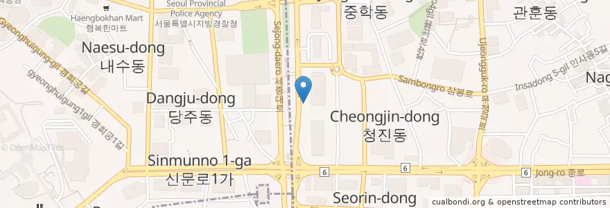 Mapa de ubicacion de 광화문역 2번출구 앞 en Corée Du Sud, Séoul, 종로구, 종로1·2·3·4가동.
