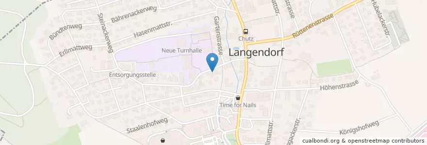 Mapa de ubicacion de Restaurant Pizzeria Traube en Schweiz/Suisse/Svizzera/Svizra, Solothurn, Amtei Solothurn-Lebern, Bezirk Lebern, Langendorf.