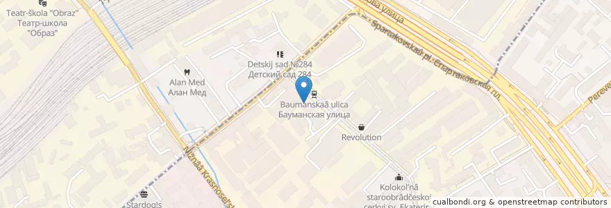 Mapa de ubicacion de Bao + Noodles en Russia, Distretto Federale Centrale, Москва, Центральный Административный Округ, Басманный Район, Красносельский Район.