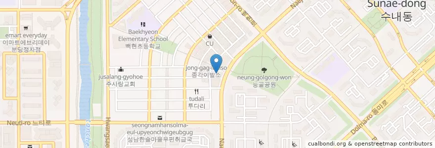 Mapa de ubicacion de 분당 임마누엘교회 en South Korea, Gyeonggi-Do, Bundang-Gu.