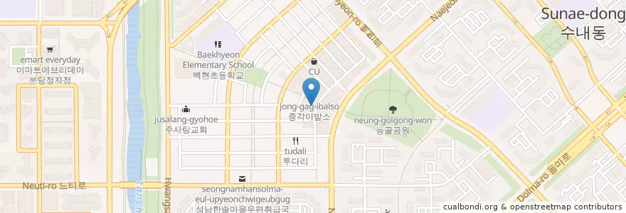 Mapa de ubicacion de 교촌치킨 정자점 en کره جنوبی, گیونگی-دو, 분당구.