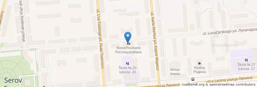Mapa de ubicacion de Rosselkhozbank en Russia, Ural Federal District, Sverdlovsk Oblast, Northern Administrative District, Серовский Городской Округ.