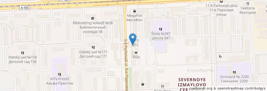Mapa de ubicacion de Шаурма en روسيا, Центральный Федеральный Округ, Москва, Восточный Административный Округ, Район Северное Измайлово.