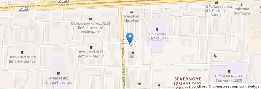 Mapa de ubicacion de Суши Wok en Rússia, Distrito Federal Central, Москва, Восточный Административный Округ, Район Северное Измайлово.