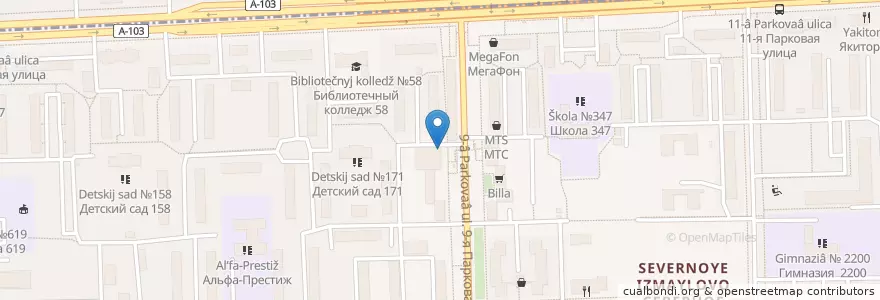 Mapa de ubicacion de Шаурма en Rusland, Centraal Federaal District, Moskou, Восточный Административный Округ, Район Северное Измайлово.