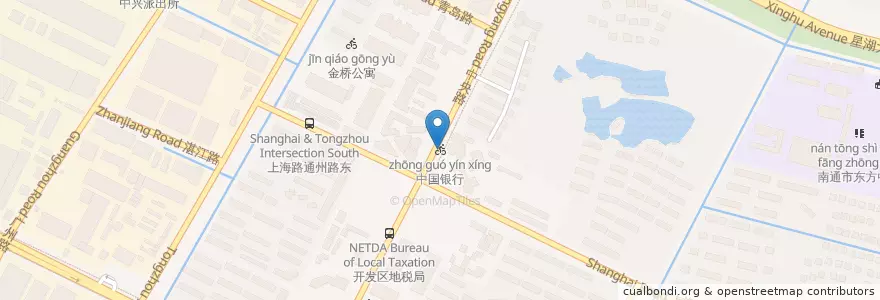 Mapa de ubicacion de 中国银行 en چین, 南通市, 崇川区, 中兴街道.