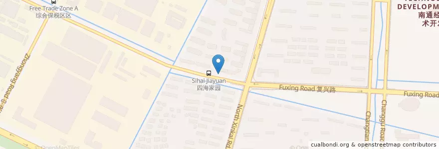 Mapa de ubicacion de 四海家园南门 en Chine, 南通市, 崇川区, 新开街道, 中兴街道.