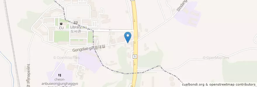 Mapa de ubicacion de 미스꼬꼬 en 大韓民国, 忠清南道, 天安市, 西北区, 부대동, 신당동.