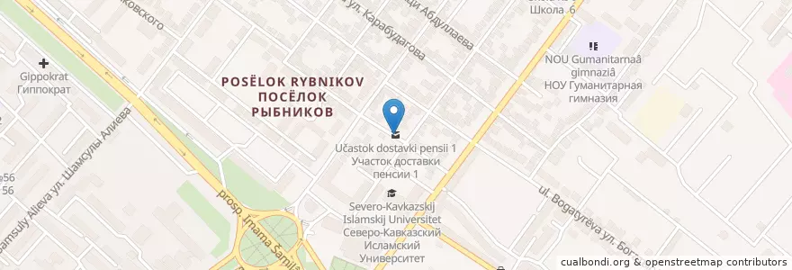 Mapa de ubicacion de Участок доставки пенсии 1 en روسيا, منطقة شمال القوقاز الفيدرالية, Дагестан, Городской Округ Махачкала.