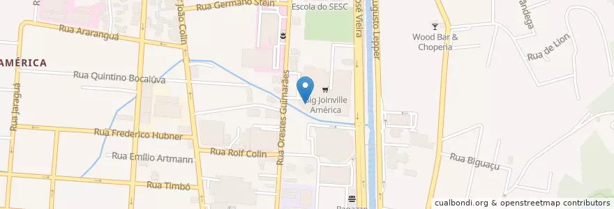 Mapa de ubicacion de Auto Center H2O en 巴西, 南部, 圣卡塔琳娜, Região Geográfica Intermediária De Joinville, Microrregião De Joinville, 若茵维莱.