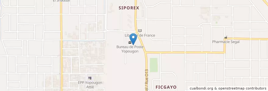 Mapa de ubicacion de Église Évangélique des Assemblées de Dieu Yopougon gare en Ivoorkust, Abidjan, Yopougon.