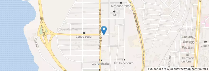 Mapa de ubicacion de Mairie d’Attecoubé en Costa D'Avorio, Abidjan, Attécoubé.