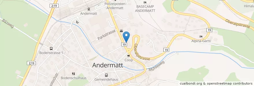 Mapa de ubicacion de Urner Kantonalbank en Schweiz/Suisse/Svizzera/Svizra, Uri, Korporation Ursern, Andermatt.