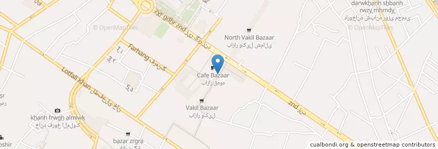 Mapa de ubicacion de Sharzeh tradutional restaurant en Iran, Fars Province, Shiraz County, بخش مرکزی, Shiraz.