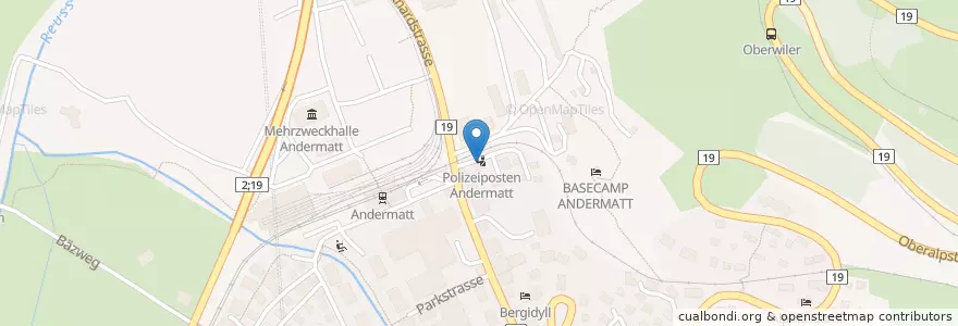 Mapa de ubicacion de Polizeiposten Andermatt en Schweiz/Suisse/Svizzera/Svizra, Uri, Korporation Ursern, Andermatt.