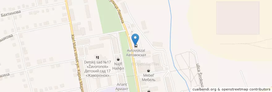 Mapa de ubicacion de Автовокзал en ロシア, ウラル連邦管区, チェリャビンスク州, ヴェルフニー・ウファレイ管区.