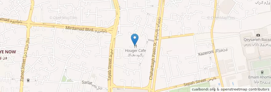 Mapa de ubicacion de کافه هوگر en 伊朗, استان اصفهان, شهرستان اصفهان, بخش مرکزی شهرستان اصفهان, اصفهان.
