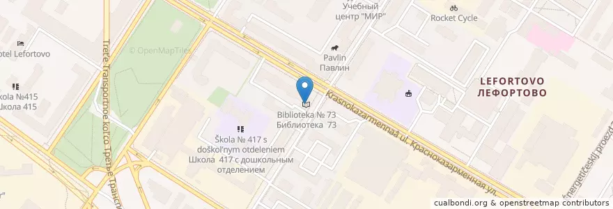 Mapa de ubicacion de Библиотека № 73 en ロシア, 中央連邦管区, モスクワ, Юго-Восточный Административный Округ, Район Лефортово.