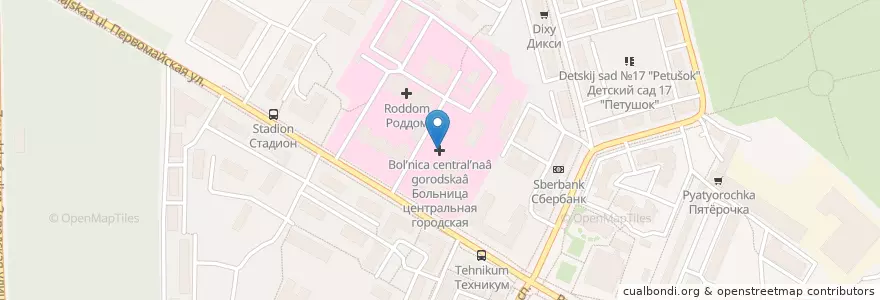 Mapa de ubicacion de Больница центральная городская en Russia, Central Federal District, Moscow Oblast, Ivanteyevka.