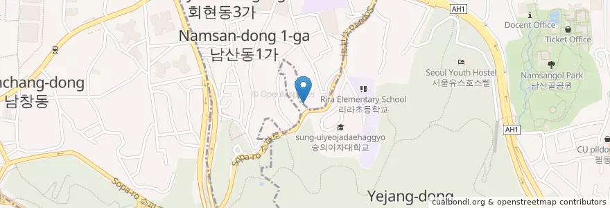 Mapa de ubicacion de 원조남산왕돈까스 en Corea Del Sud, Seul, 중구.