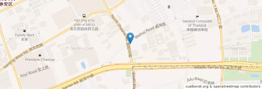 Mapa de ubicacion de 上海银行 en 중국, 상하이, 징안구.