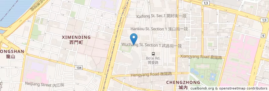 Mapa de ubicacion de 中山堂 en 타이완, 신베이 시, 타이베이시, 완화 구, 중정 구.
