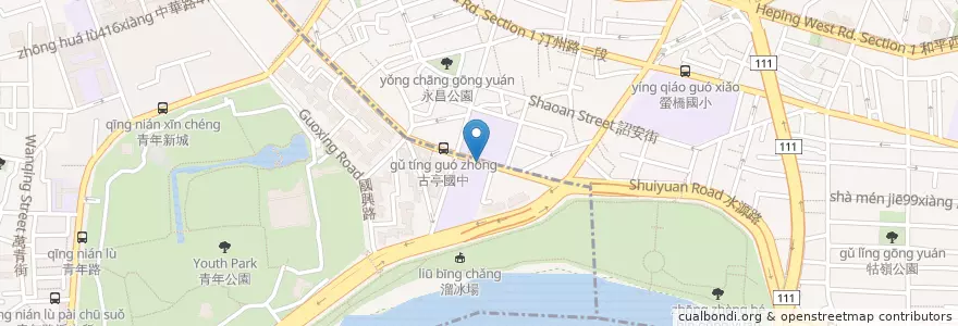 Mapa de ubicacion de Guting Junior High School en Taiwan, New Taipei, Taipei, Wanhua District.