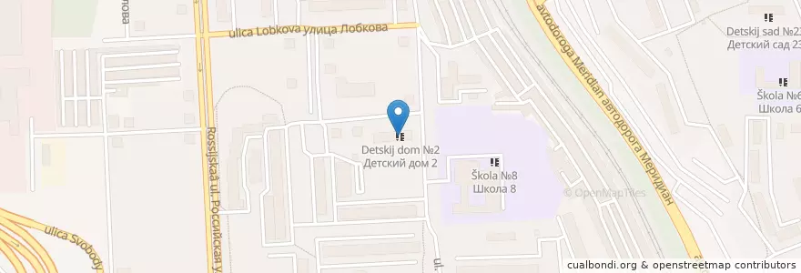 Mapa de ubicacion de Детский дом №2 en 러시아, Уральский Федеральный Округ, 첼랴빈스크 주, Челябинский Городской Округ.