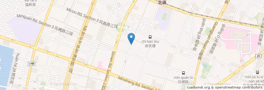 Mapa de ubicacion de 開基武廟原正殿 en Тайвань, Тайнань, 中西區.
