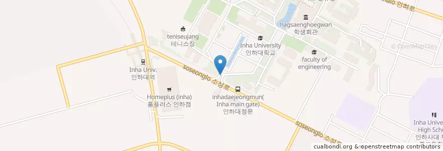 Mapa de ubicacion de 인하대학교 정문 en Республика Корея, Инчхон, 미추홀구, 용현동.