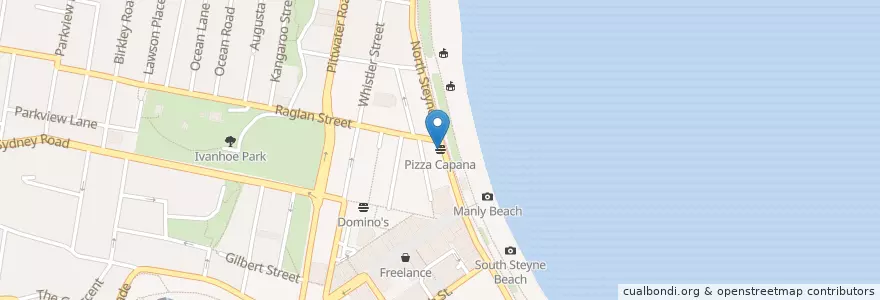 Mapa de ubicacion de Pizza Capana en Austrália, Nova Gales Do Sul, Sydney, Northern Beaches Council.