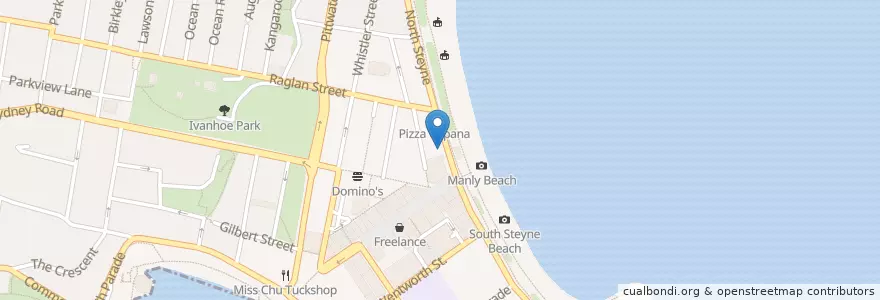 Mapa de ubicacion de Sugar Lounge en Australië, Nieuw-Zuid-Wales, Sydney, Northern Beaches Council.