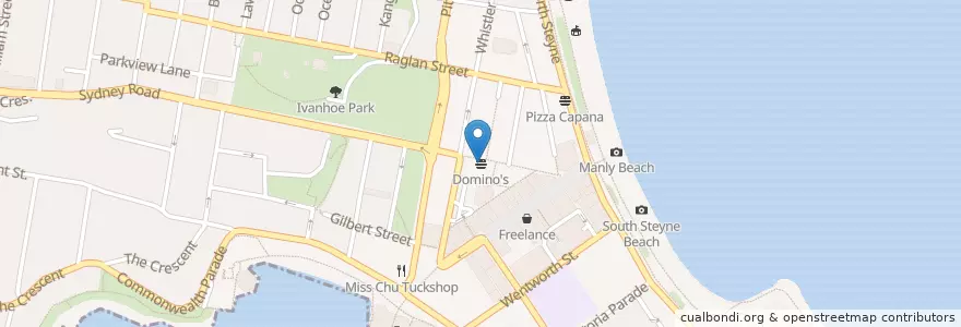 Mapa de ubicacion de Domino's en Australia, Nueva Gales Del Sur, Sydney, Northern Beaches Council.