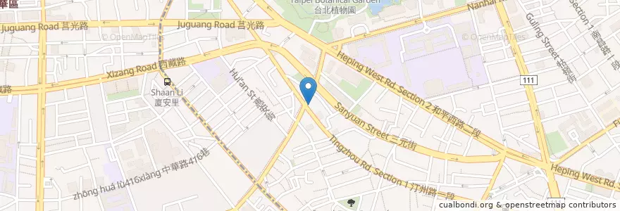 Mapa de ubicacion de 新東南海鮮餐廳 en 타이완, 신베이 시, 타이베이시, 완화 구, 중정 구.
