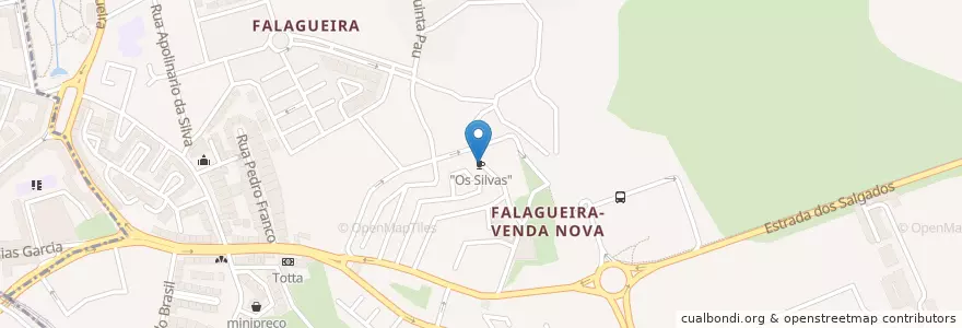 Mapa de ubicacion de "Os Silvas" en ポルトガル, Área Metropolitana De Lisboa, Lisboa, Grande Lisboa, Amadora, Falagueira-Venda Nova.