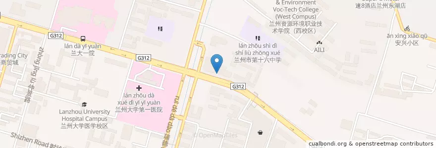 Mapa de ubicacion de 华影飞天影城 en 中国, 甘肃省, 兰州市, 城关区, 嘉峪关路街道.