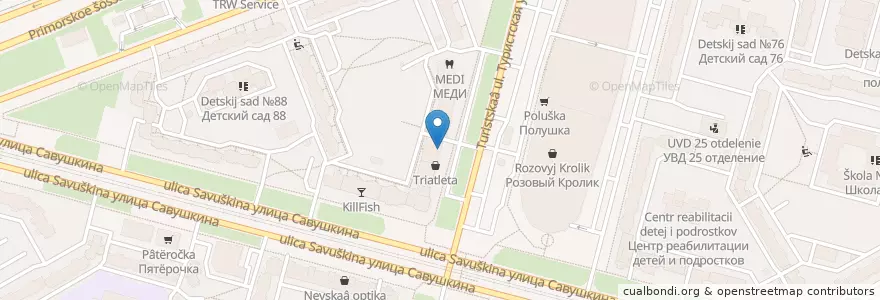 Mapa de ubicacion de Озерки en Russland, Föderationskreis Nordwest, Oblast Leningrad, Sankt Petersburg, Приморский Район, Округ № 65.