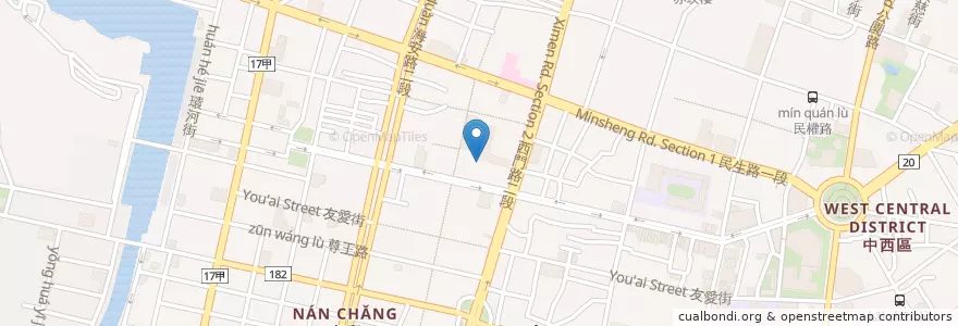 Mapa de ubicacion de 福榮小吃店阿瑞意麵 en Taïwan, Tainan, District Centre-Ouest.