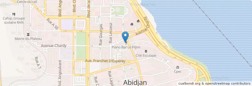 Mapa de ubicacion de Piano Bar Le Filjim en Côte D’Ivoire, Abidjan, Le Plateau.