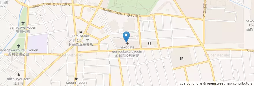 Mapa de ubicacion de 函館五稜郭病院 en Japon, Préfecture De Hokkaidō, 渡島総合振興局, 函館市.
