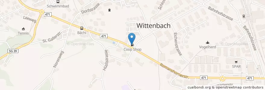 Mapa de ubicacion de Coop Shop en 스위스, Sankt Gallen, Wahlkreis St. Gallen, Wittenbach.