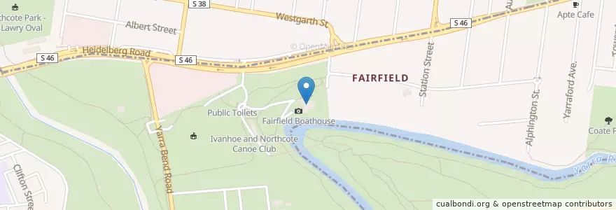 Mapa de ubicacion de Fairfield Boathouse en 오스트레일리아, Victoria, City Of Yarra.