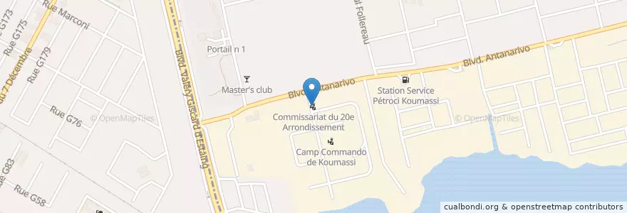 Mapa de ubicacion de Commissariat du 20e Arrondissement en Côte D’Ivoire, Abidjan, Koumassi.